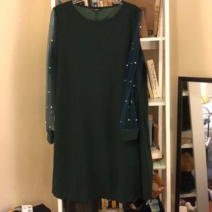 Emerald green, long sleeve dress, knee length